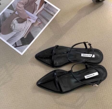 黒靴 レディース黒尖りストラップサンダル