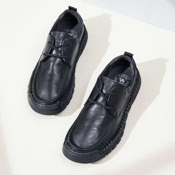 黒靴 職人手編み本革モカシンシューズ