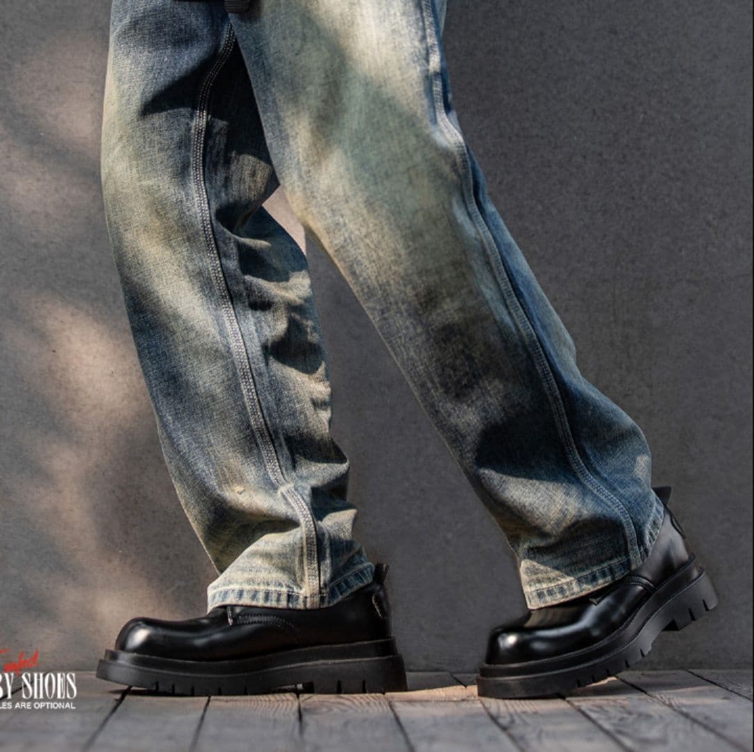 黒靴 厚底ソールクラシック革靴