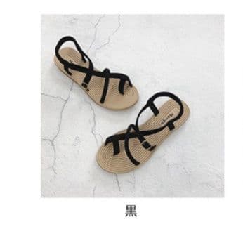 レディース黒サンダル クロスストラップ