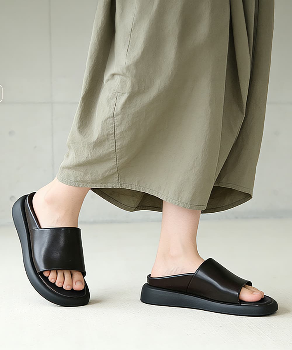 黒靴厚底合成皮革サンダル 