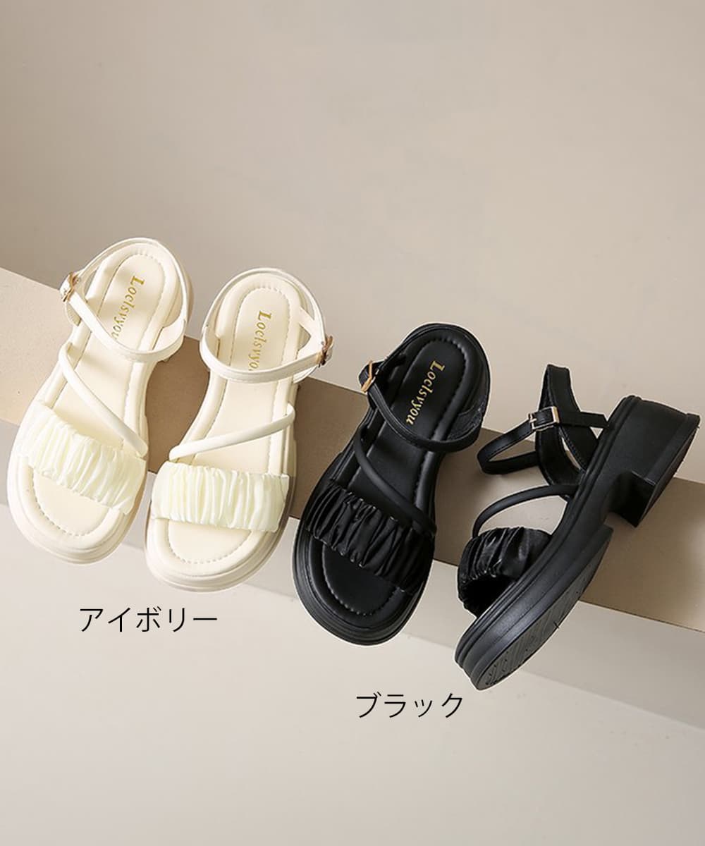 黒靴 厚底フリルサンダル 太ヒール 美脚