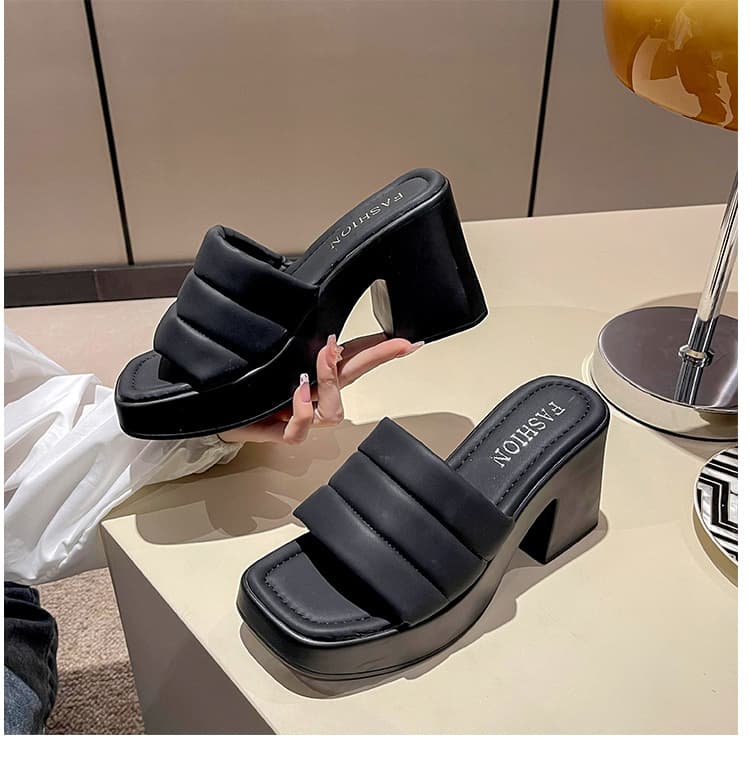 黒靴 厚底黒サンダル美脚効果九センチヒール