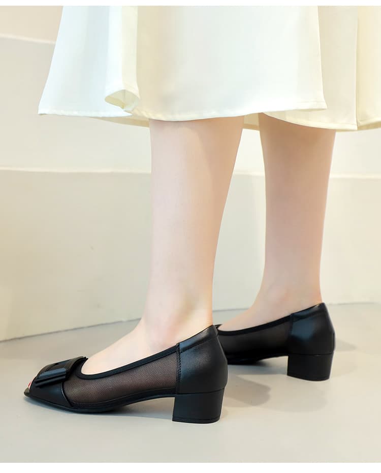 黒靴 メッシュリボンオープントゥサンダル